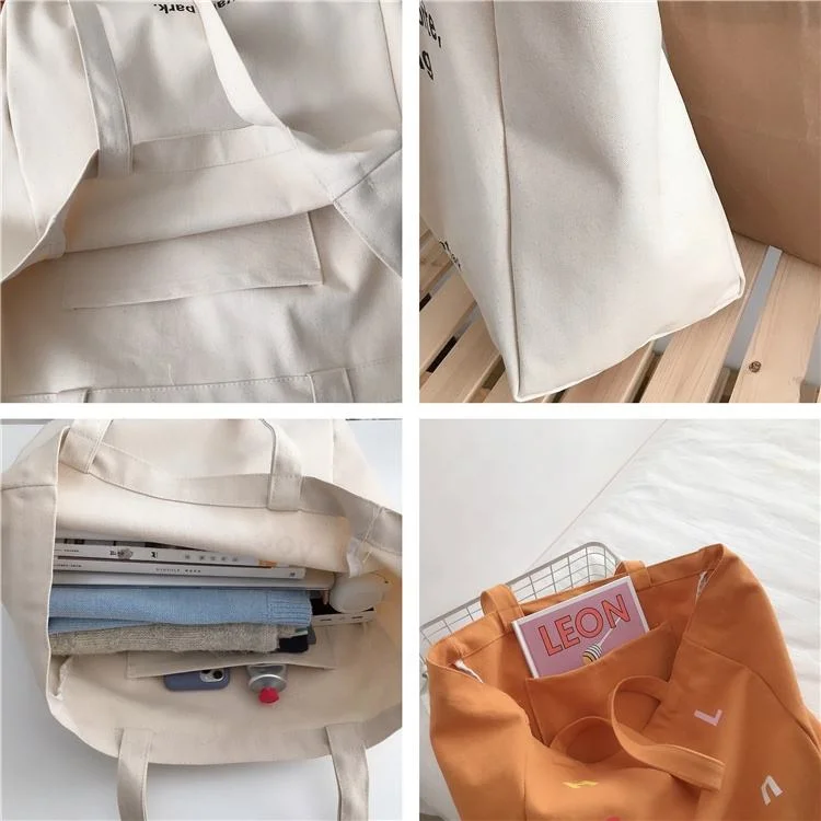 100% Organic Cotton Tote Bags Tote Bag with Pocket Cotton Canvas Tote Bag Custom Logo