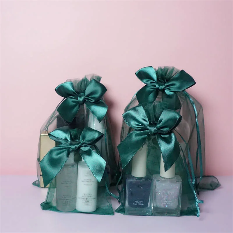 Bowknot Design Transparent Cosmetic Mesh Gift Luxury Organza Bags Jewelry Packaging Organza Bags