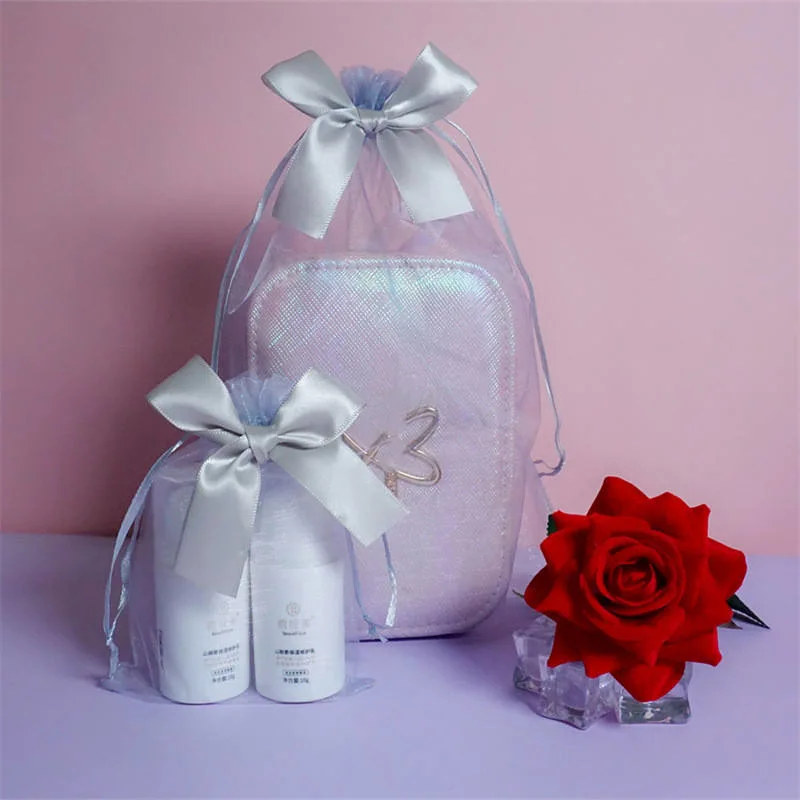 Bowknot Design Transparent Cosmetic Mesh Gift Luxury Organza Bags Jewelry Packaging Organza Bags