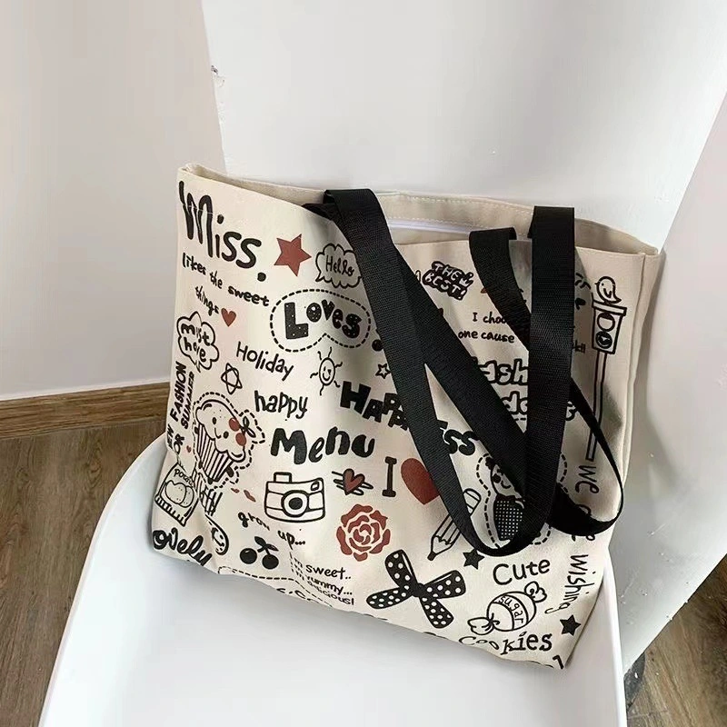 Canvas Bag Large Capacity Shoulder Bag Fashion Simple Canvas Bag Women Casual All-Match Tote Bag