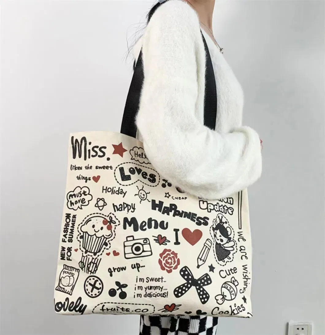 Canvas Bag Large Capacity Shoulder Bag Fashion Simple Canvas Bag Women Casual All-Match Tote Bag