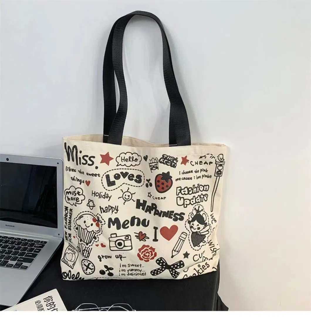 Canvas Bag Large Capacity Shoulder Bag Fashion Simple Canvas Bag Women Casual All-Match Tote Bag