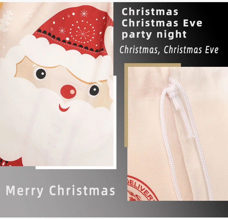 Canvas Christmas Bag Santa Backpack Printed Closing Gift Bag Christmas Carry Bag
