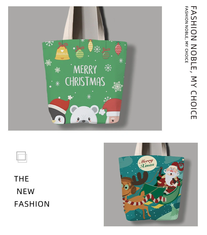 Canvas Shopping Bag Christmas Decoration Gift Bag Can Be Customized Cartoon Tote