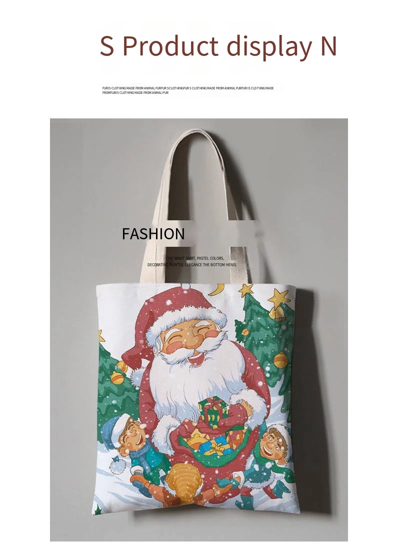 Canvas Shopping Bag Christmas Decoration Gift Bag Can Be Customized Cartoon Tote