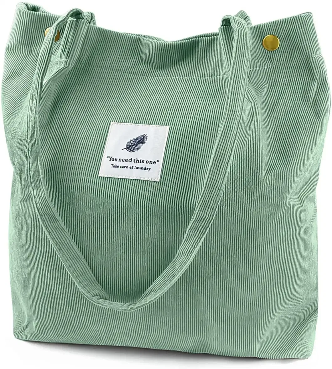 Canvas Shoulder Corduroy Tote Bag for Women Girl Cord Purse with Inner Pocket