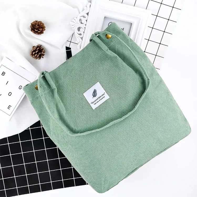 Canvas Shoulder Corduroy Tote Bag for Women Girl Cord Purse with Inner Pocket