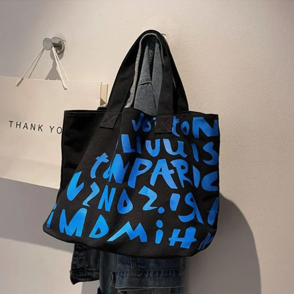 Canvas Tote Bag Large Capacity Letter Shoulder Bag Hand Bag Everything Handbag - Image 5
