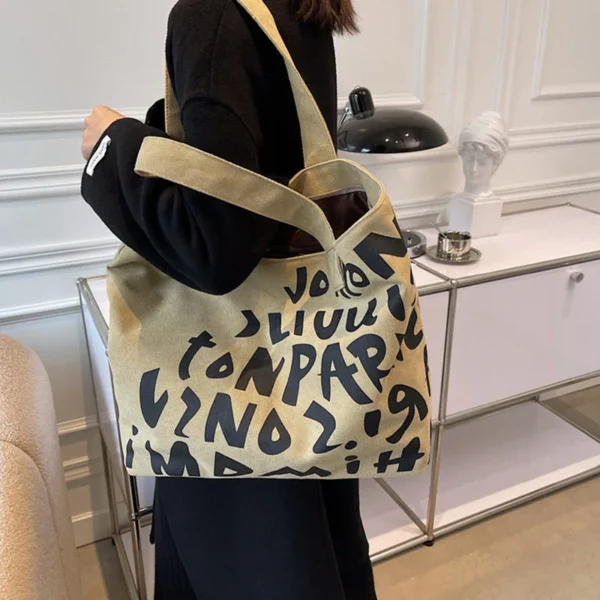 Canvas Tote Bag Large Capacity Letter Shoulder Bag Hand Bag Everything Handbag - Image 6
