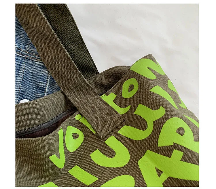 Canvas Tote Bag Large Capacity Letter Shoulder Bag Hand Bag Everything Handbag