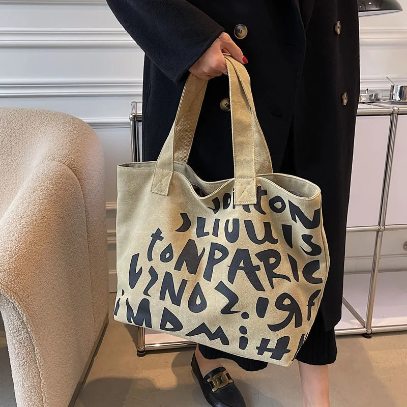 Canvas Tote Bag Large Capacity Letter Shoulder Bag Hand Bag Everything Handbag