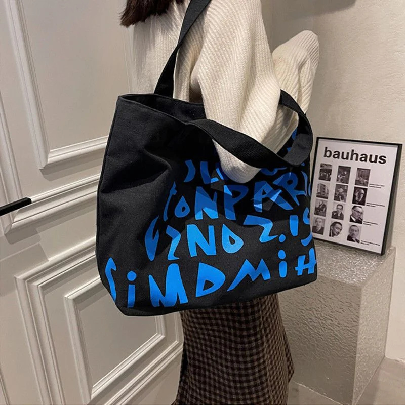 Canvas Tote Bag Large Capacity Letter Shoulder Bag Hand Bag Everything Handbag