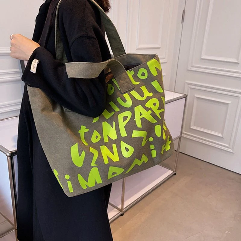 Canvas Tote Bag Large Capacity Letter Shoulder Bag Hand Bag Everything Handbag