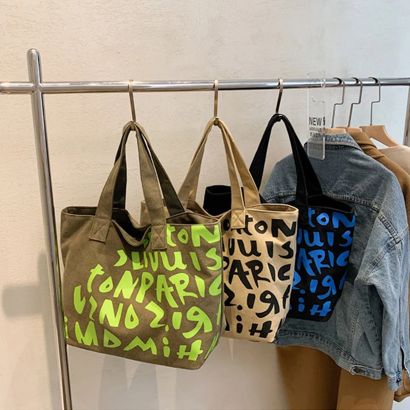 Canvas Tote Bag Large Capacity Letter Shoulder Bag Hand Bag Everything Handbag