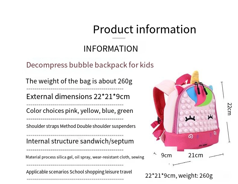 Children&prime;s Backpack Kindergarten Silicone Decompression Bubble Backpack Cartoon Cute Animal Backpack