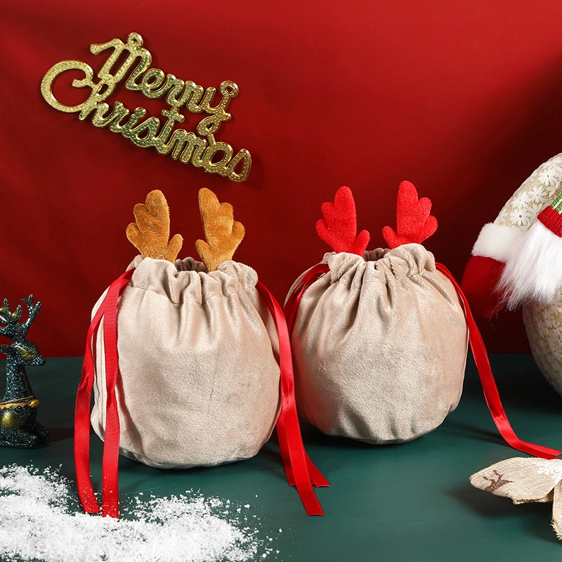 Christmas Candy Bag Antler Bag Party Gift Wrap Gift Drawstring Pocket