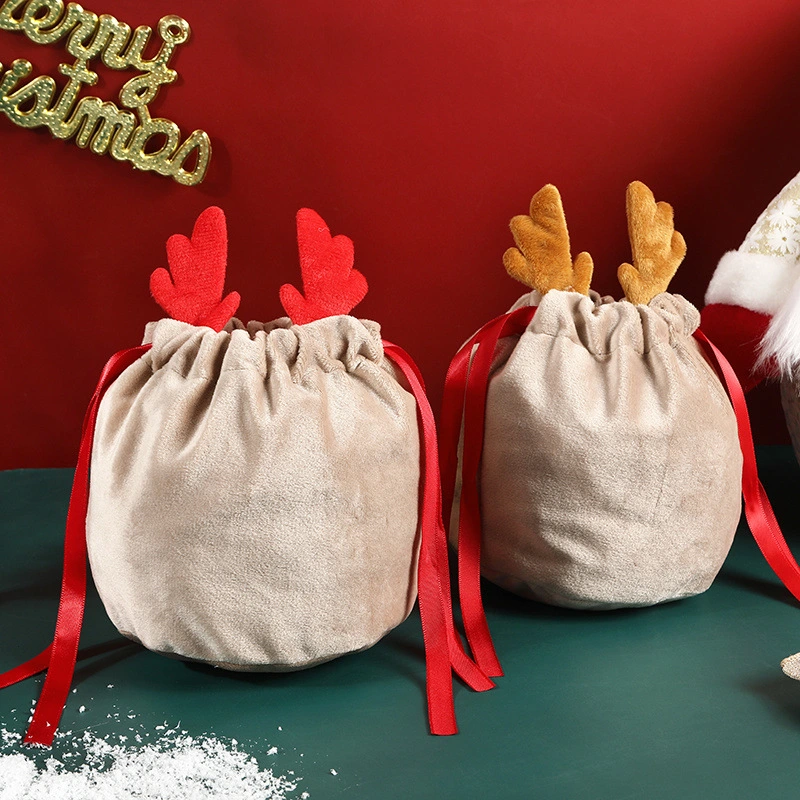Christmas Candy Bag Antler Bag Party Gift Wrap Gift Drawstring Pocket