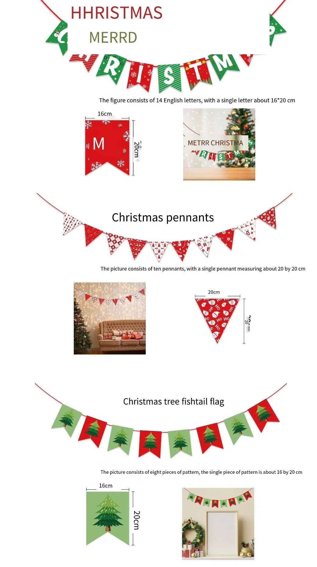 Christmas Flag Hanging Fishtail Flag Dovetail Flag Party Scene Layout Decoration