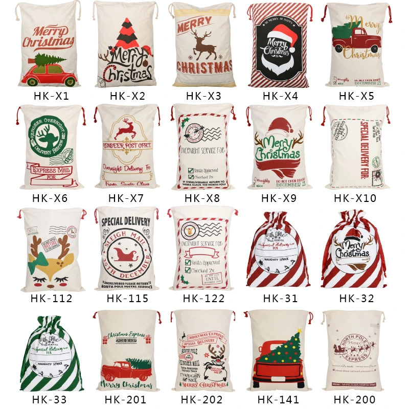 Christmas Gift Bag Cotton Canvas Festive Day Drawstring Bag Spot Cotton Bag 50*70 Christmas Bag Bunches