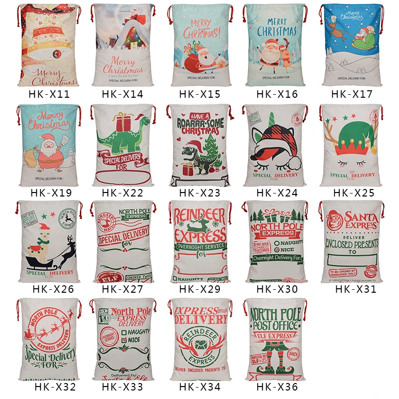 Christmas Gift Bag Cotton Canvas Festive Day Drawstring Bag Spot Cotton Bag 50*70 Christmas Bag Bunches