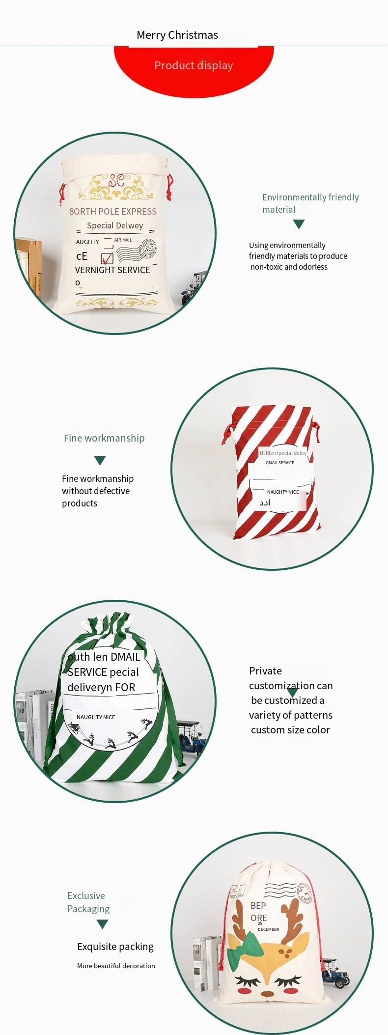Christmas Gift Bag Cotton Canvas Festive Day Drawstring Bag Spot Cotton Bag 50*70 Christmas Bag Bunches