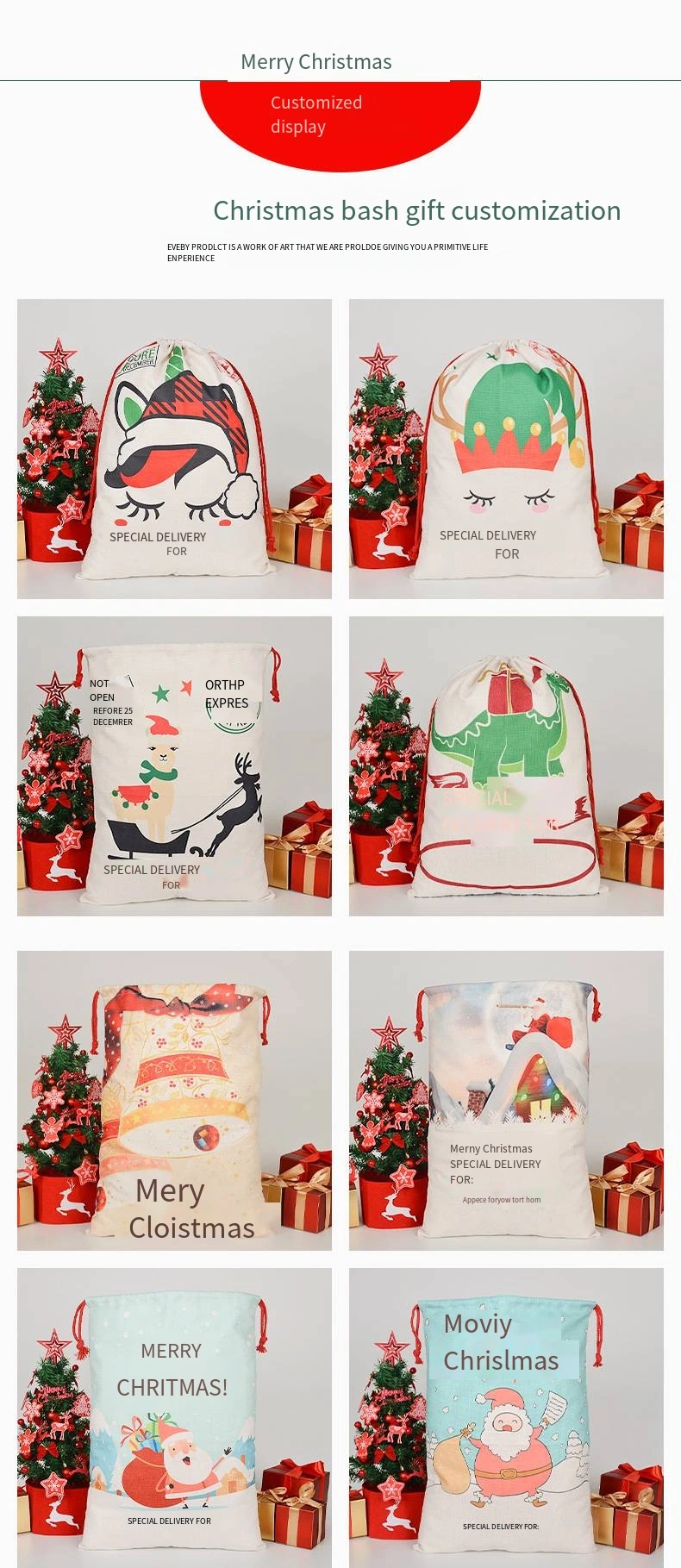 Christmas Gift Bag Cotton Canvas Festive Day Drawstring Bag Spot Cotton Bag 50*70 Christmas Bag Bunches