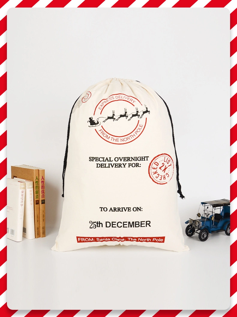 Christmas Gift Bag Cotton Canvas Festive Day Drawstring Bag Spot Cotton Bag 50*70 Christmas Bag Bunches