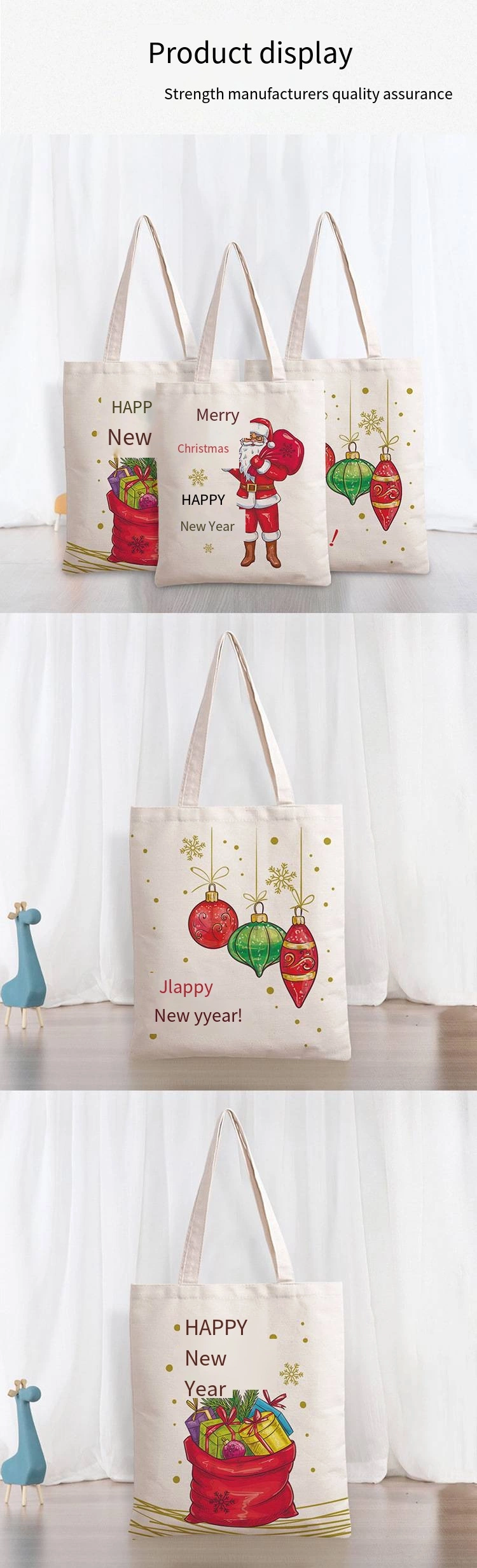 Christmas Storage Bag Santa Canvas Bag Simple Shoulder Bag Creative Tote Bag