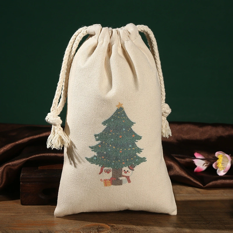 Christmas Wind Canvas Bundle Pocket Drawstring Bag Christmas Gift Candy Dust Proof Canvas Bag Storage Bag
