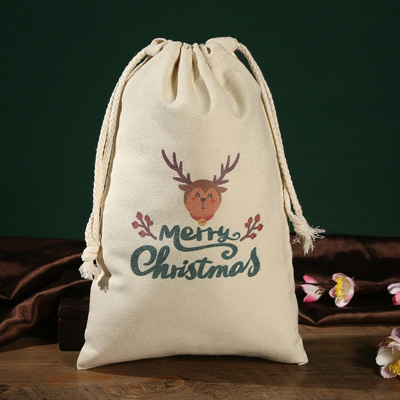 Christmas Wind Canvas Bundle Pocket Drawstring Bag Christmas Gift Candy Dust Proof Canvas Bag Storage Bag