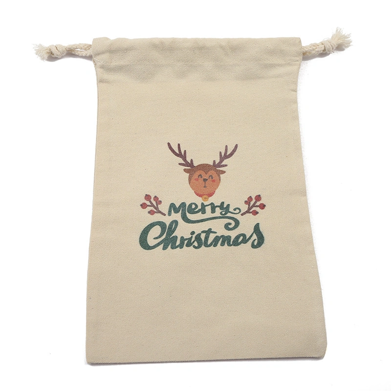 Christmas Wind Canvas Bundle Pocket Drawstring Bag Christmas Gift Candy Dust Proof Canvas Bag Storage Bag