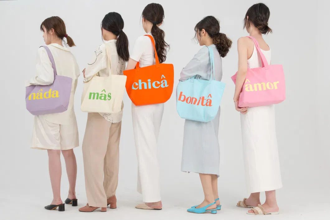 Colorful Custom Logo Cotton Natural Shopping Market Bag Zipper Tote Canvas Bag