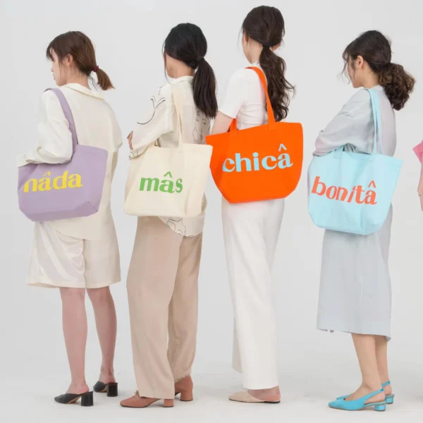 Colorful Custom Logo Cotton Natural Shopping Market Bag Zipper Tote Canvas Bag - Image 2