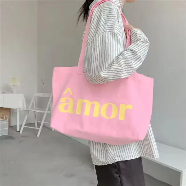 Colorful Custom Logo Cotton Natural Shopping Market Bag Zipper Tote Canvas Bag - Image 5