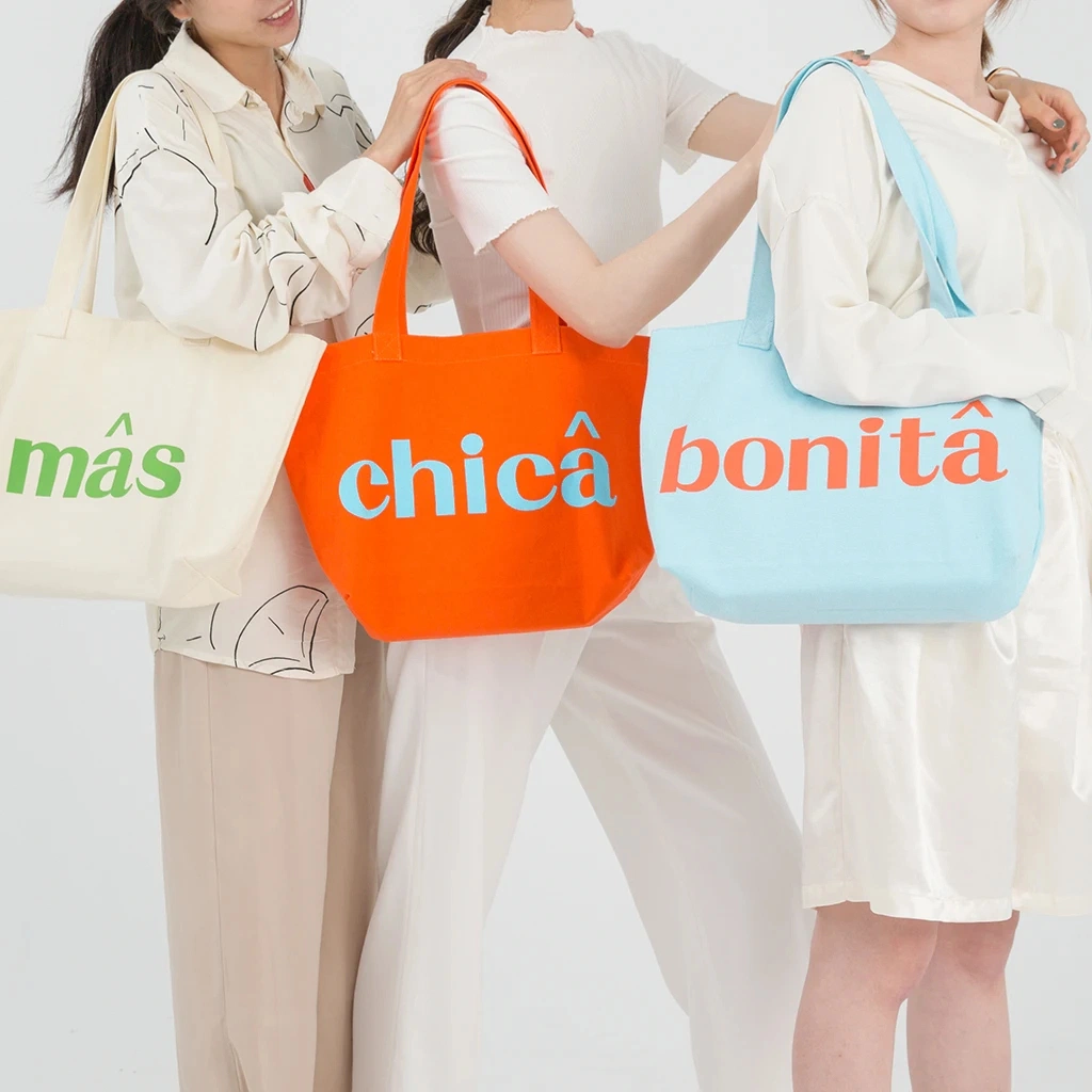 Colorful Custom Logo Cotton Natural Shopping Market Bag Zipper Tote Canvas Bag