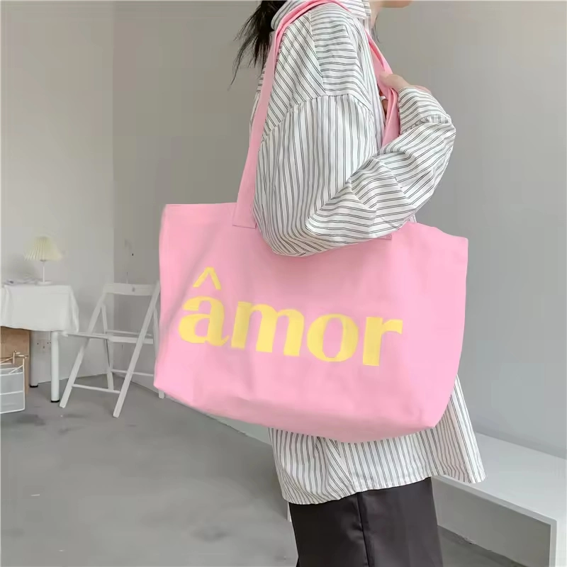 Colorful Custom Logo Cotton Natural Shopping Market Bag Zipper Tote Canvas Bag