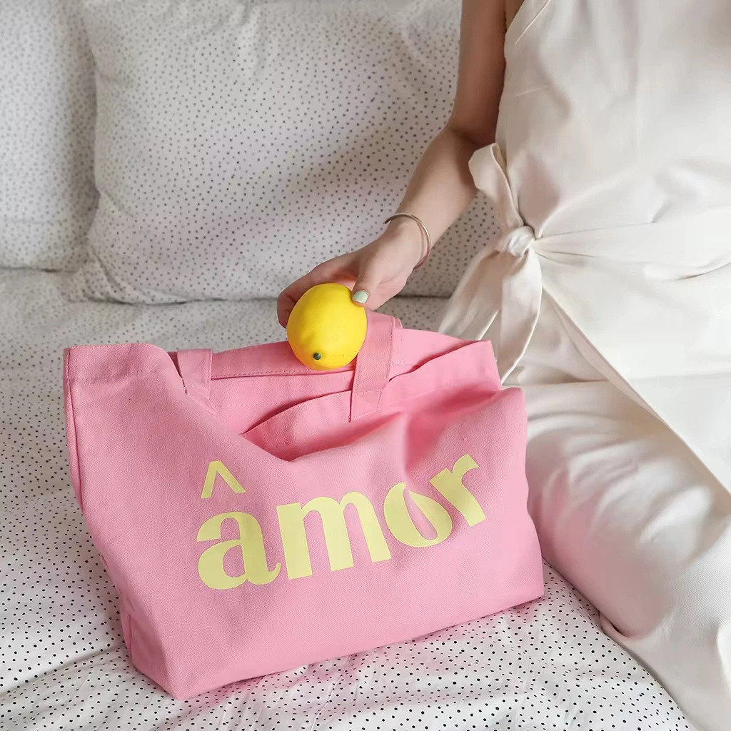 Colorful Custom Logo Cotton Natural Shopping Market Bag Zipper Tote Canvas Bag