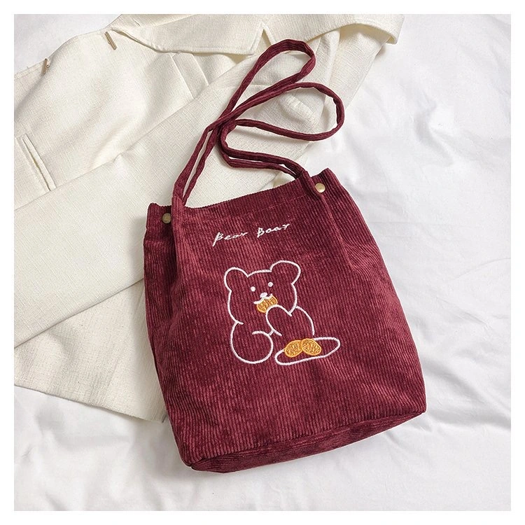 Corduroy Tote Bags Reusable Grocery Shopping Shoulder in Stock
