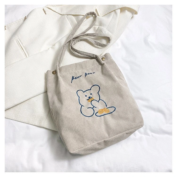 Corduroy Tote Bags Reusable Grocery Shopping Shoulder in Stock