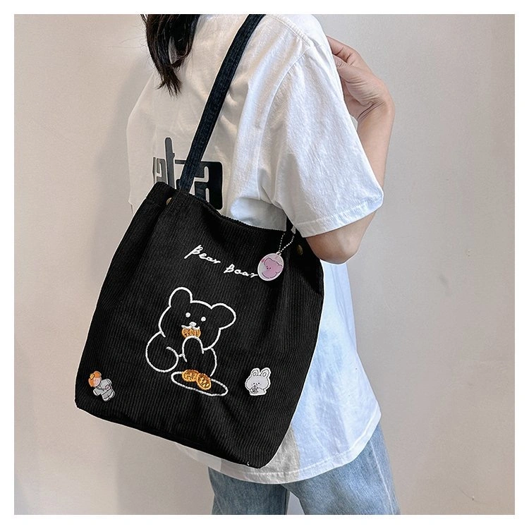 Corduroy Tote Bags Reusable Grocery Shopping Shoulder in Stock