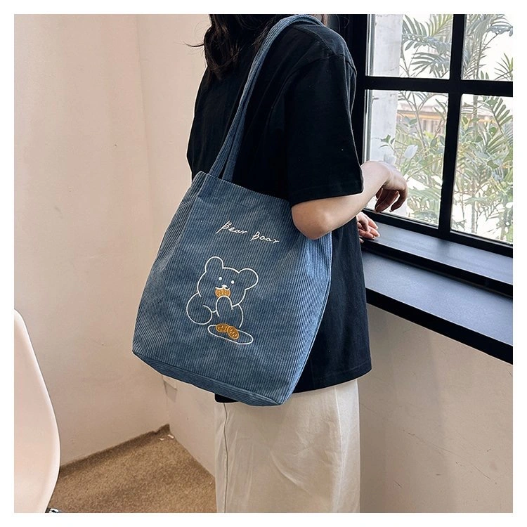 Corduroy Tote Bags Reusable Grocery Shopping Shoulder in Stock