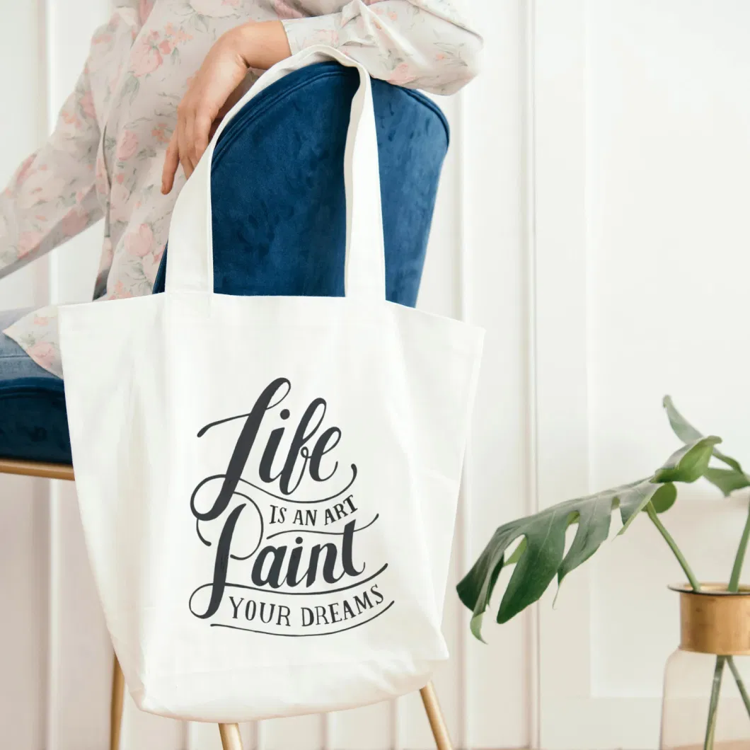 Cosmetic Logo Luxury Foldable Reusable Cotton Grocery Shopping Bag with Pockets
