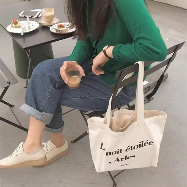 Cosmetic Logo Luxury Foldable Reusable Cotton Grocery Shopping Bag with Pockets - Image 2