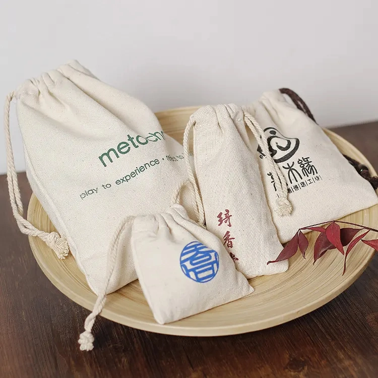 Cotton Canvas Cosmetic Gift Pouch Friendly Recycled Drawstring Cotton Fabric Candle Bags