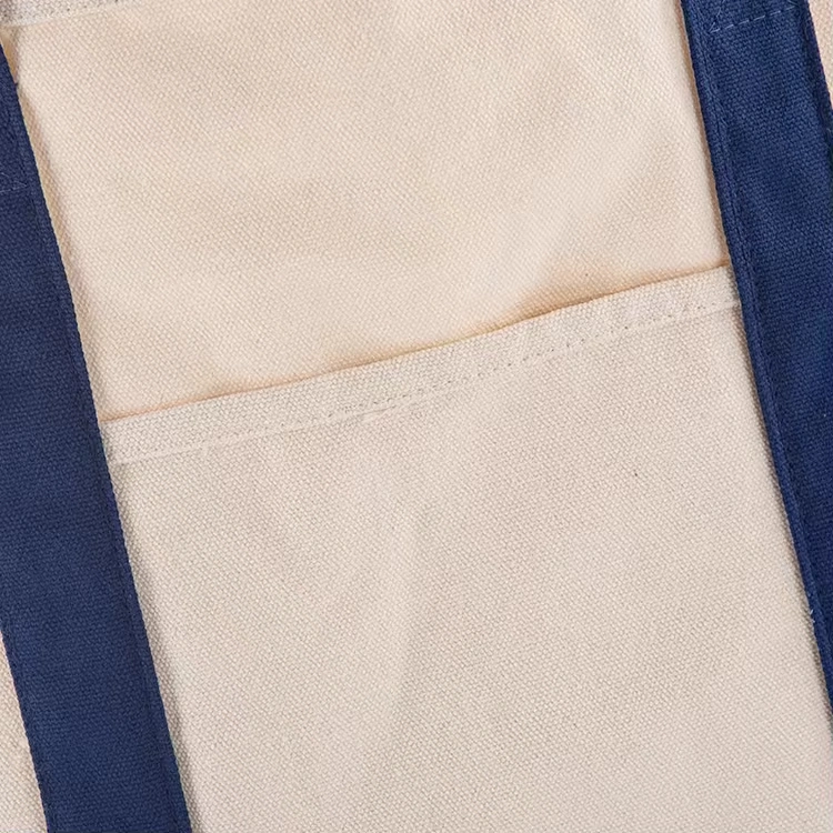 Cotton Heavy Canvas Tote Bag with Inside Outside Front Pockets Shopping Bag