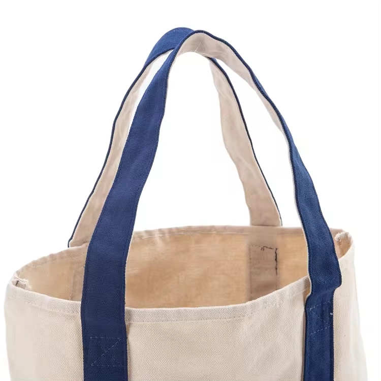 Cotton Heavy Canvas Tote Bag with Inside Outside Front Pockets Shopping Bag