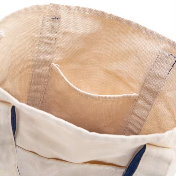 Cotton Heavy Canvas Tote Bag with Inside Outside Front Pockets Shopping Bag