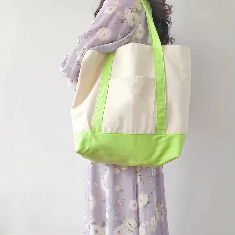 Cotton Heavy Canvas Tote Bag with Inside Outside Front Pockets Shopping Bag