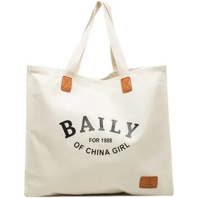Cotton Tote Bag Custom Printed Logo with Pocket and Zipper Shopping Bag Thick Large Canvas Bag