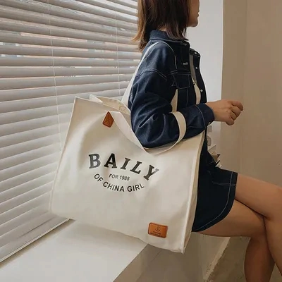 Cotton Tote Bag Custom Printed Logo with Pocket and Zipper Shopping Bag Thick Large Canvas Bag